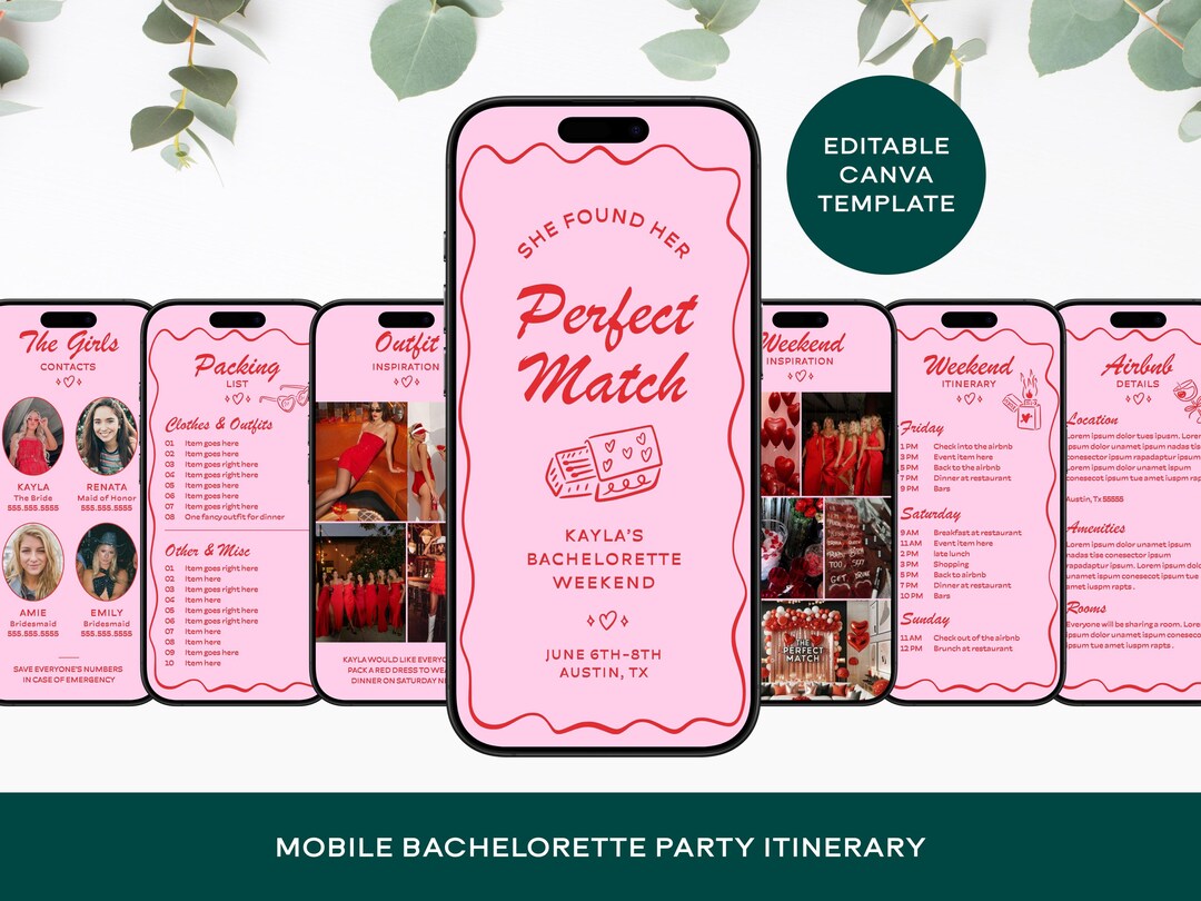 Bachelorette Party Itinerary: Perfect Match Mobile Weekend Planner ...