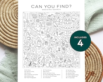 Wedding Hidden Object Game: Set of Four Printable Reception Activities (Printable PDFs), Bridal Shower Games