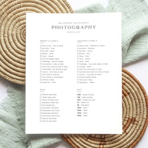 8.5X11 Edytowalny szablon listy fotografii ślubnej | Szablon listy ujęć ślubnych | Szablon planowania ślubu Canva | Ślub DIY | Do druku