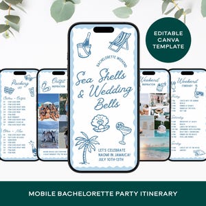 Seashells And Wedding Bells Bachelorette Party Itinerary Template: Beach Weekend Planner (Canva Digital Download)