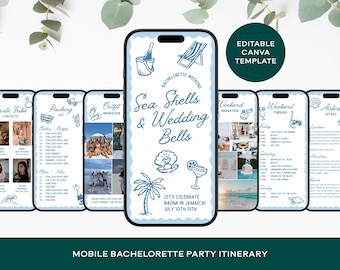 Seashells And Wedding Bells Bachelorette Party Itinerary Template: Beach Weekend Planner (Canva Digital Download)