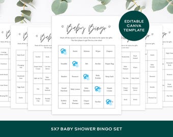 Gioco del bingo per baby shower: modello Canva personalizzabile