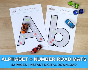 Alphabet and Number Road Mats for Preschool and Kindergarten