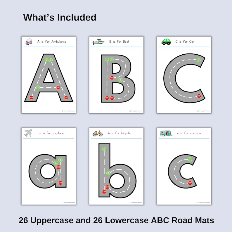 ABC road mats in both uppercase and lowercase.