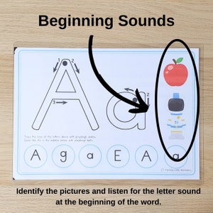 Letter A, alphabet playdough mat. With c circle surrounding the beginning sounds section of the printable.