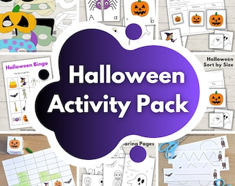 Printable Halloween Activity Pack for Kids. Math, Literacy, Games, Fine Motor and Craft Templates for Preschool, Kindergarten and older.