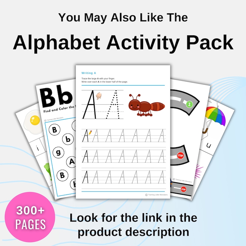 Collage of activities in the alphabet activity pack.