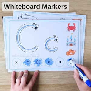 Letter A, alphabet playdough mat. With a whiteboard marker completing the different sections.
