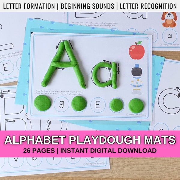 Alphabet Playdough Mats, Preschool Imprimable pour les ressources scolaires à la maison.