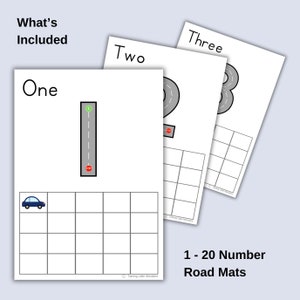 Number road mats for kids, featuring numbers 1 - 3.