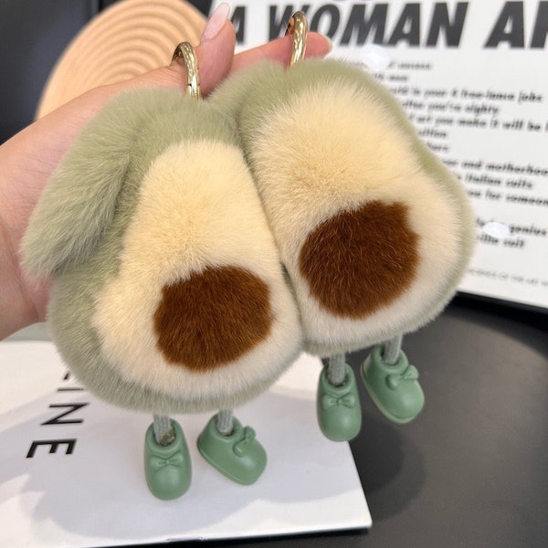 Cute imitation Rabbit Fur Avocado keychain with legs,Car Keychain, avocado Pendant, Plush Doll,School Bag,handbag keychain,Ornament Gift