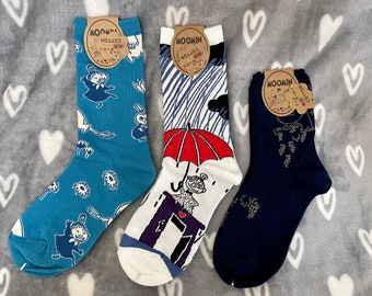 Mumintroll, Muumi, motif tout arrondi, pluie Moomin, chaussettes de danse, Moomintroll, Moomin, Little My, mi-tube, femme, doux, élastique, chaussettes en coton