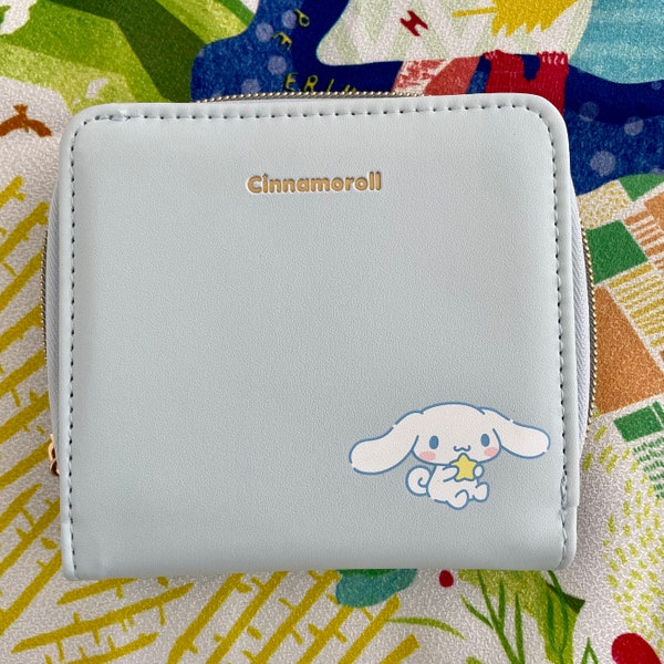 Cartera bifold compacta Cinnamoroll linda japonesa, cartera plegable, bolso plegable, cartera pequeña, cartera pastel azul claro, azul Tiffany, titular de la tarjeta