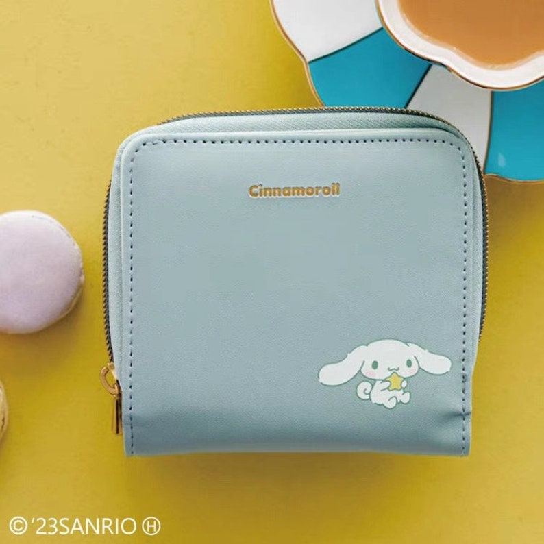 Cartera bifold compacta Cinnamoroll linda japonesa, cartera plegable, bolso plegable, cartera pequeña, cartera pastel azul claro, azul Tiffany, titular de la tarjeta imagen 4