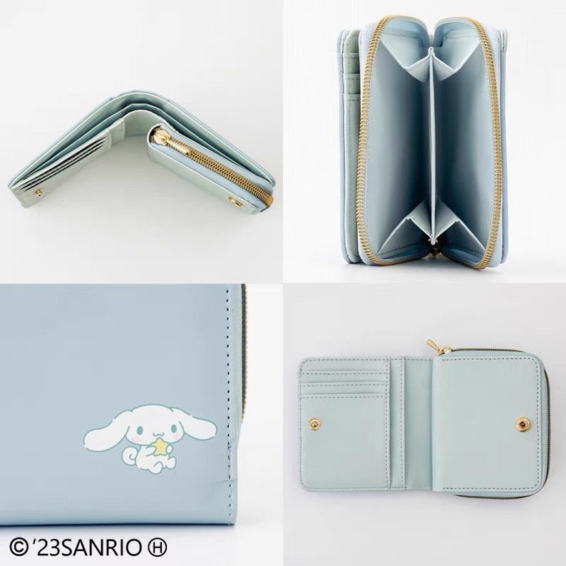 Cartera bifold compacta Cinnamoroll linda japonesa, cartera plegable, bolso plegable, cartera pequeña, cartera pastel azul claro, azul Tiffany, titular de la tarjeta imagen 3