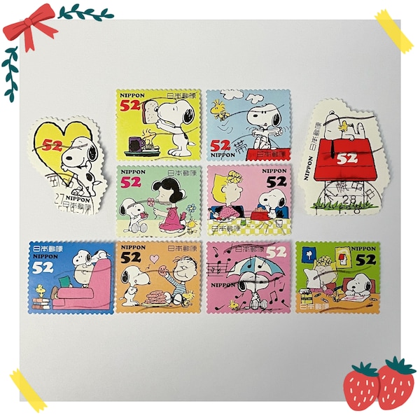 Avec carte de stock - Timbres Japon 2014 Cartoon Snoopy Puppy G88 Peanuts Comics 52 yens 10 pièces complet rare Snoopy partageant le thème de la nourriture