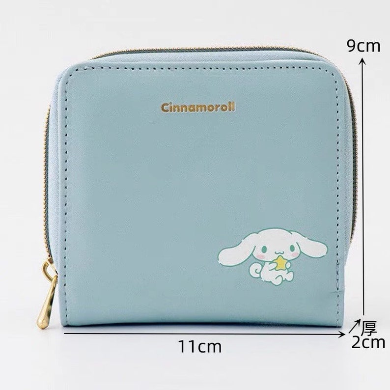 Cartera bifold compacta Cinnamoroll linda japonesa, cartera plegable, bolso plegable, cartera pequeña, cartera pastel azul claro, azul Tiffany, titular de la tarjeta imagen 9