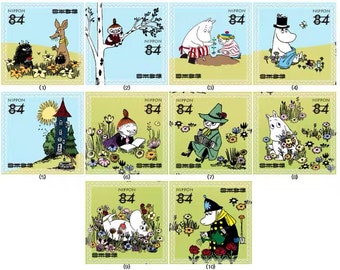 With stock card - Moomin Family - Japanese Used Stamps set 2021-G269 all Full set 10 stamps each Valued 84 Yen