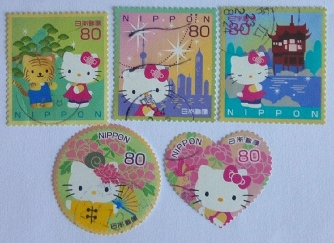 Hello Kitty Japan Stamps 2010 G40 Used Stamp Set of 5 Theme World Expo With Stock Card Etsy