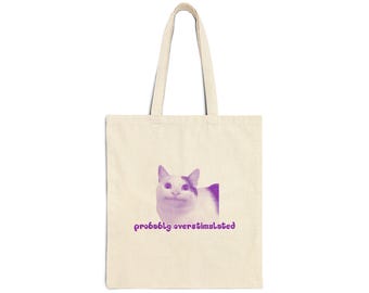 Overstimulated Cat Photo Tote Bag | 12oz Cotton Canvas Market Bag