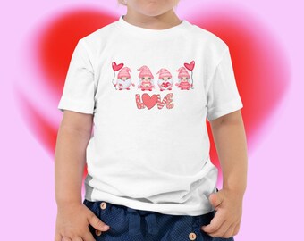 Toddler Gnome Valentine's T-Shirt, Cute LOVE Valentines Day T-Shirt, Valentine Kids Gift, Unisex T-Shirt, 4 Colors Variety