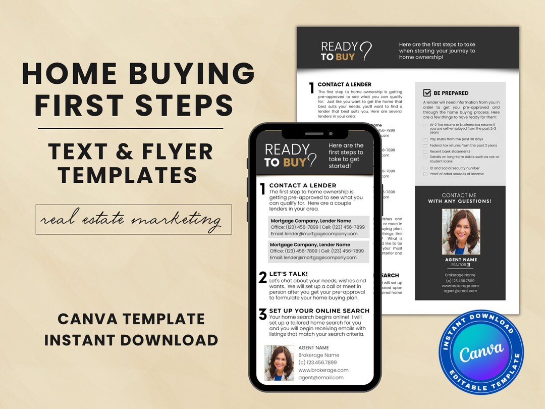 First Steps Text Home Buying First Steps, Real Estate Text Template, Ready to Buy Flyer ...