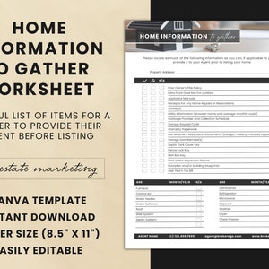 Seller Home Information Worksheet, Seller Pre-Listing Checklist, Seller Listing Worksheet, Home Items Checklist, Home Information Checklist