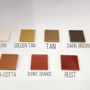 May include: A color chart with 9 different shades of brown, tan, and orange. The colors are labeled: Pale Yellow, Golden Tan, Tan, Dark Brown, Terra-Cotta, Burnt Orange, and Rust.