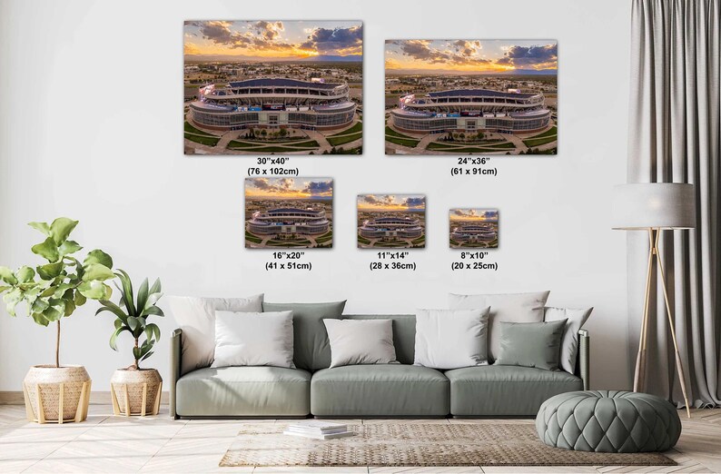 Variation diagram of a print of the Sun setting over the Denver Broncos Empower Field at Mile High