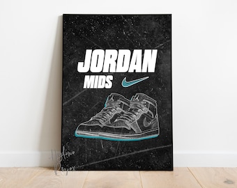Minimalist Nike Air Jordan Mids Poster Print | Digital Download | Sneaker Art for Sneakerheads and Nike Lovers | Streetwear Wall Decor