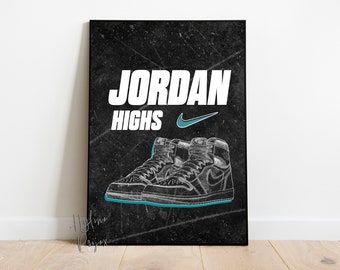 Minimalist Nike Air Jordan Highs Poster Print | Digital Download | Sneaker Art for Sneakerheads and Nike Lovers | Streetwear Wall Decor