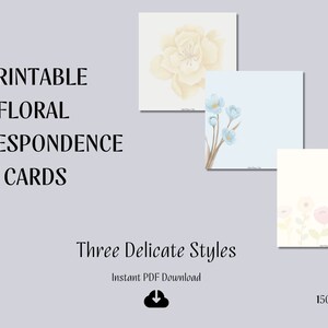 Floral inspirierte quadratische druckbare Korrespondenzkarten | Drei Stile | 150 mm x 150 mm (5,9 x 5,9 Zoll) | Zarte Designs