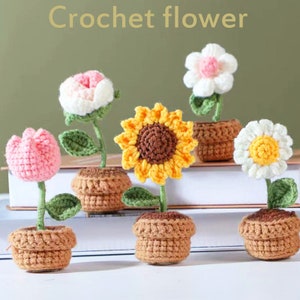 Crochet Potted Flower-Lovely Car Dashboard Decoration-Rose/Sunflower/Tulip/Daisy Imitation Flower - Gift for Her on Mother's Day
