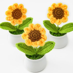 Crochet Mini Potted sunflowers,Handmade Knitted Flowers,Crochet Sunflower Decoration,Home table decor,Birthday Gift,Mother's Day Gift