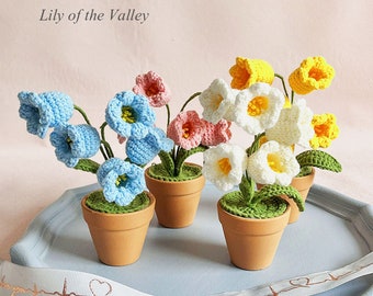 Handmade Crochet Lily Potted Plant-Crochet Flower Decoration -Knitted Flower Car Decoration-Crochet Flower Decoration
