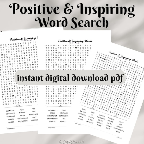 Positive and Inspiring Word Search Printable