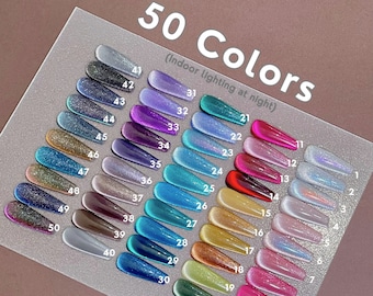 50 Colors Cat Eye Nails | 78. Classic Solid Color Glitter Press on Nails | Custom Hand-painted Nails | Coffin Almond Nails | Fake Nails