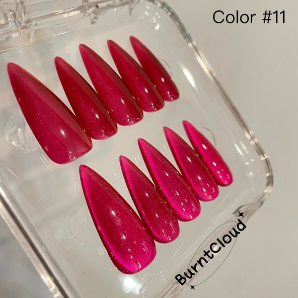 101 "On Fire" #11 Cat Eye Pink & Hot Pink Barbie Color Glitter Press on Nails | Custom Hand-painted Nails | Coffin Almond Nails