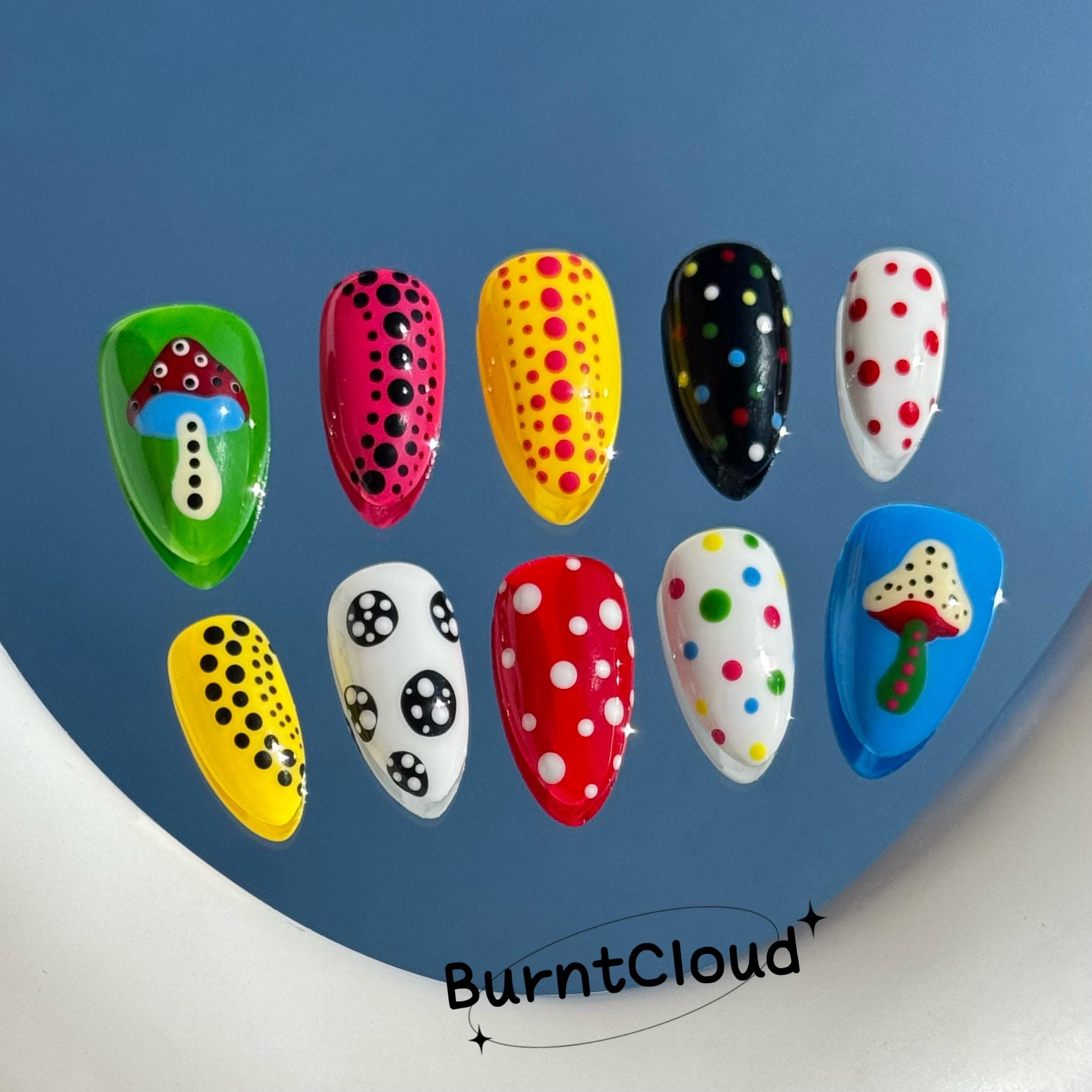 255 "Pop Mushroom" Vibrant Colorful Pop Art Summer Press on Nails | Custom Hand-painted Nails | Coffin Nails /Fake Nails/ Stick on Nails