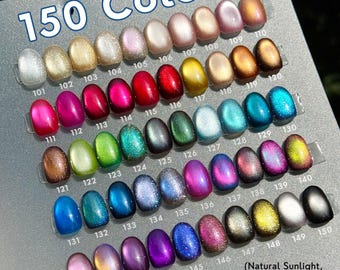 150 Farben Katzenaugen Nägel: 306 Classic Solid Color, Glitter Press on Nails, Individuell handbemalt