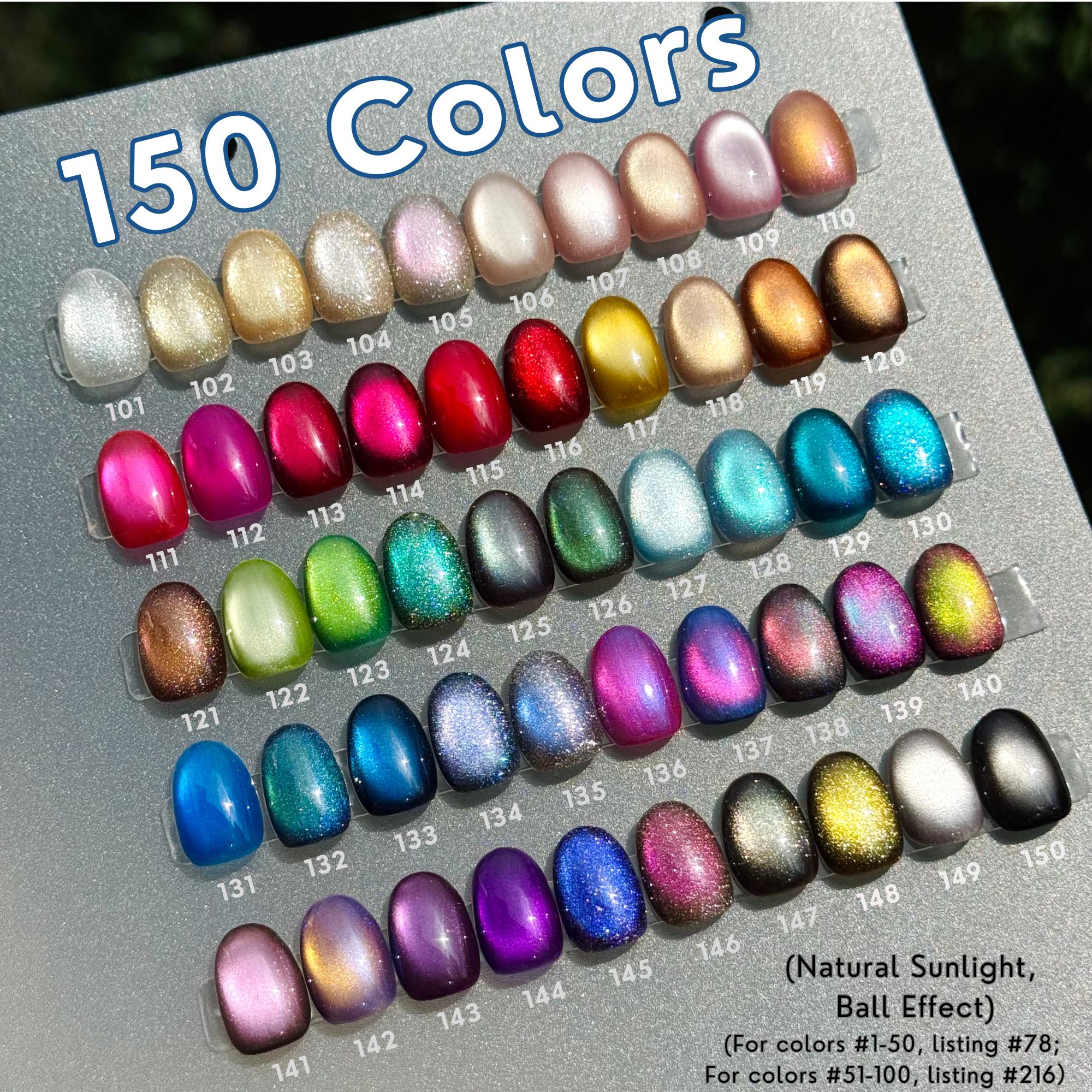 150 Colors Cat Eye Nails: 306 Classic Solid Color, Glitter Press on Nails, Custom Hand-painted
