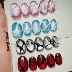 275 &quot;Alive Glow&quot; Crystal Ball Cat Eye Freestyle Press on Nails | Custom Hand-painted Nails | Almond Reusable Nails/Fake Nails