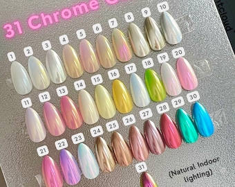 31 Colors Chrome Aurora Nails | Hailey Nails| 04 Custom Hand-painted Press on Nails| Solid Color Nails| Reusable Nails/Fake Nails | Cat Eyes