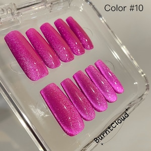 101 &quot;Pink Boss&quot; # 10 Katzenauge Pink & Hot Pink Barbie Farbe Glitzer Drücken Sie auf die Nägel | Benutzerdefinierte handbemalte Nägel | Sarg Mandel Nägel