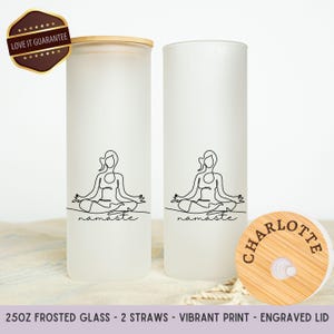 Personalized Namaste Yoga Iced Coffee Glass, Yoga Gifts For Women Her, Mom Birthday Gift, Mothers Day Glass Tumbler, Yoga Lover Glass Cup