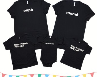 Anuncio de bebé Camisas españolas Family Matching, papá mamá hermana mayor, hermano mayor, Big Brother Sister, Baby Shower, camiseta español