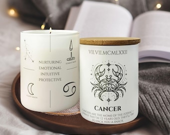 Personalized Cancer Zodiac Candle Birthday Gift For Her, Custom June Cancer Gifts Candle, July Zodiac Candles, Astrology Candles