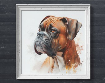 Boxer Dog watercolour painting - Printable Wall Art, Digital Download