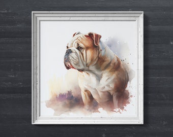 Bulldog watercolour painting - Printable Wall Art, Digital Download