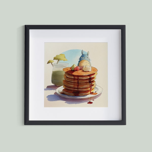 Pancakes watercolour inspired by Studio Ghibli - Printable Wall Art, Digital Download